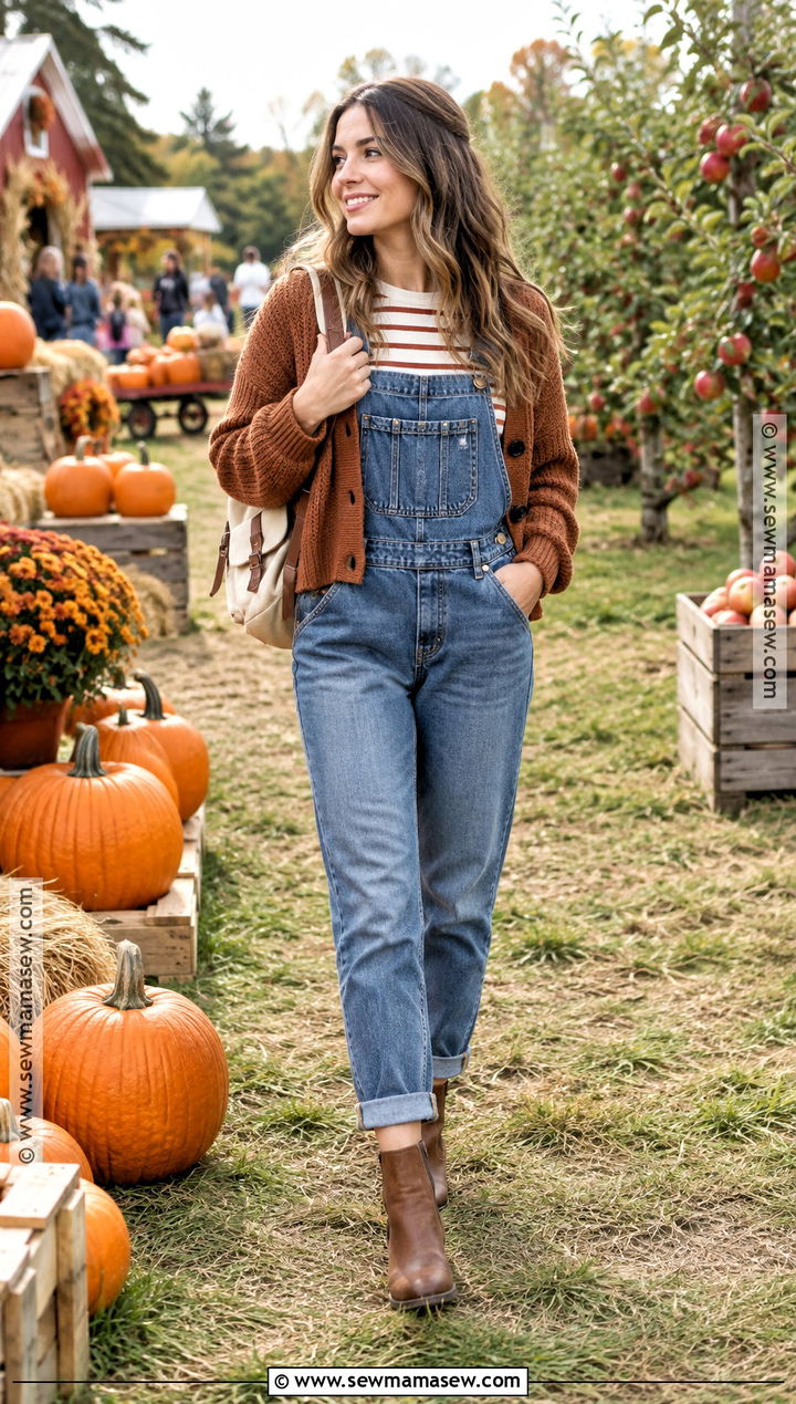 Denim Overalls And Striped Top Fall Festival Outfit - 25 fall festival outfits