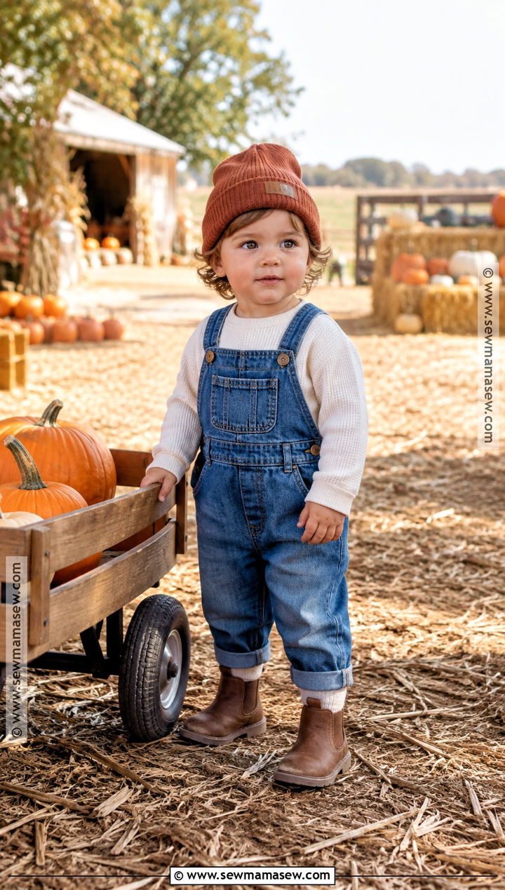 Denim Overalls And Waffle Shirt Pumpkin Patch Outfit - 25 pumpkin patch outfit ideas for kids