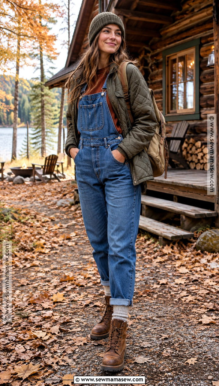 Denim Overalls Cabin Outfit - 25 cabin outfit fall ideas