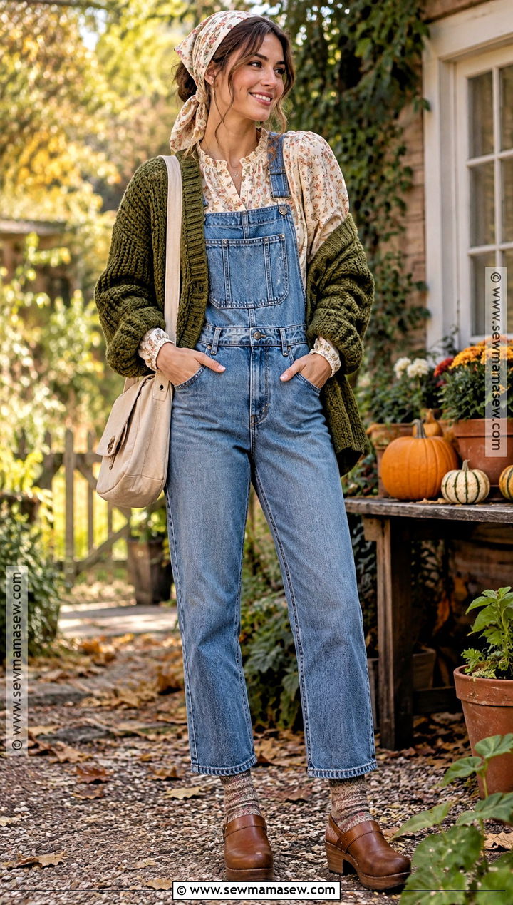Denim Overalls Fall Cottage Outfit - 20 Fall Cottage Outfits