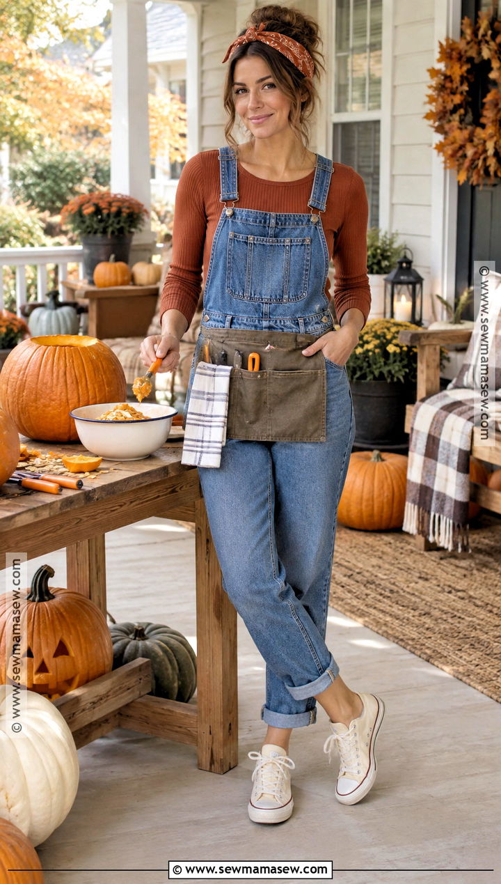 Denim Overalls Pumpkin Carving Outfit - 20 Pumpkin Carving Outfit Ideas