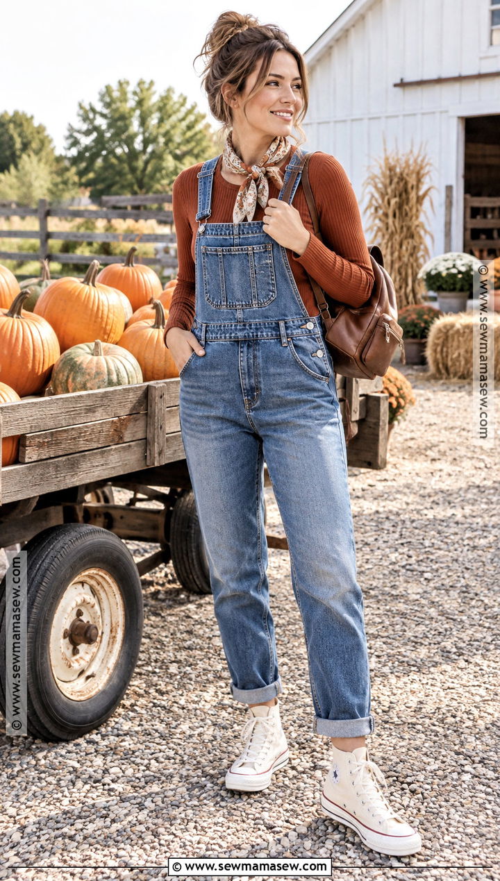 Denim Overalls Pumpkin Patch Outfit - 20 Mom Pumpkin Patch Outfit Ideas