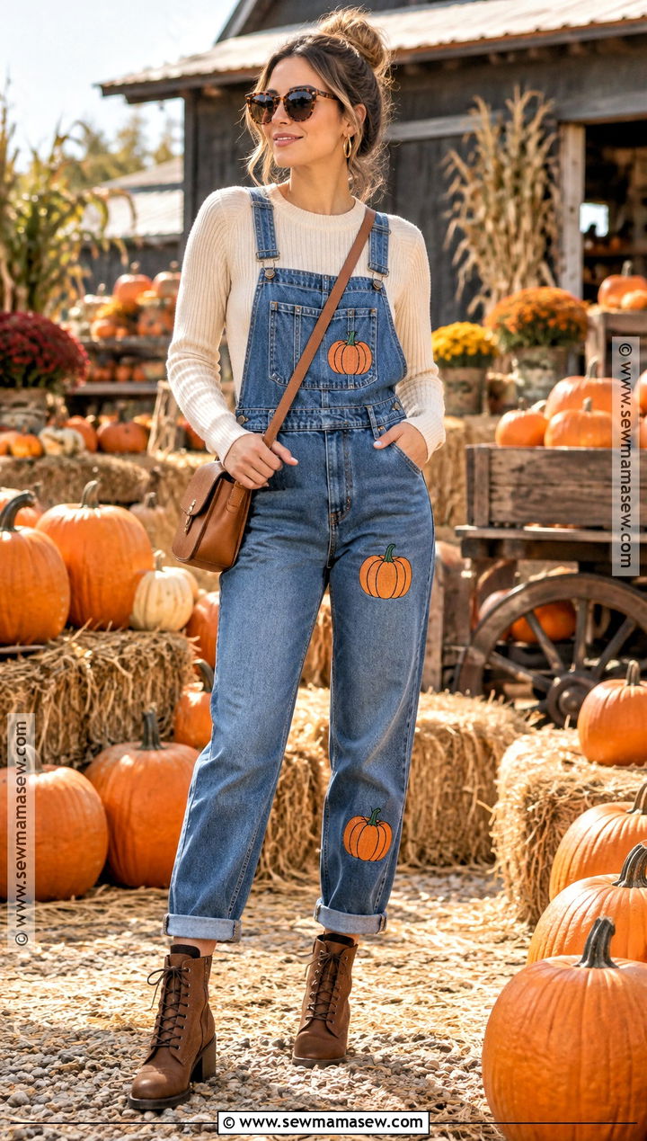 Denim Overalls With A Cream Sweater - 15 Pumpkin Patch Overalls