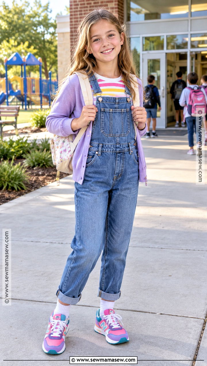 Denim Overalls With Striped T Shirt - 20 back to school outfits for 5th grade