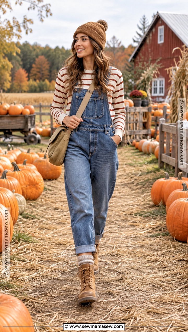 Denim Overalls and Striped Shirt Pumpkin Patch Fit - 25 pumpkin patch fits