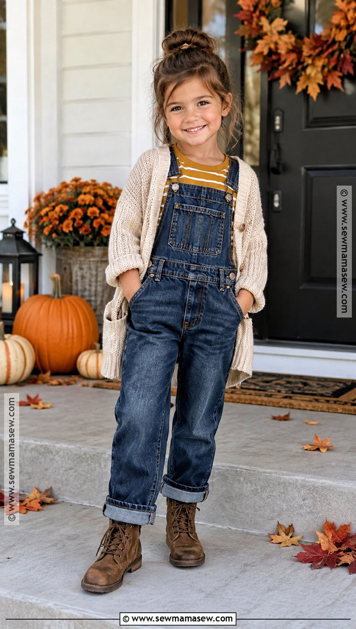 Denim Overalls and Striped Shirt Thanksgiving Outfit - 15 Thanksgiving Clothes for Kids