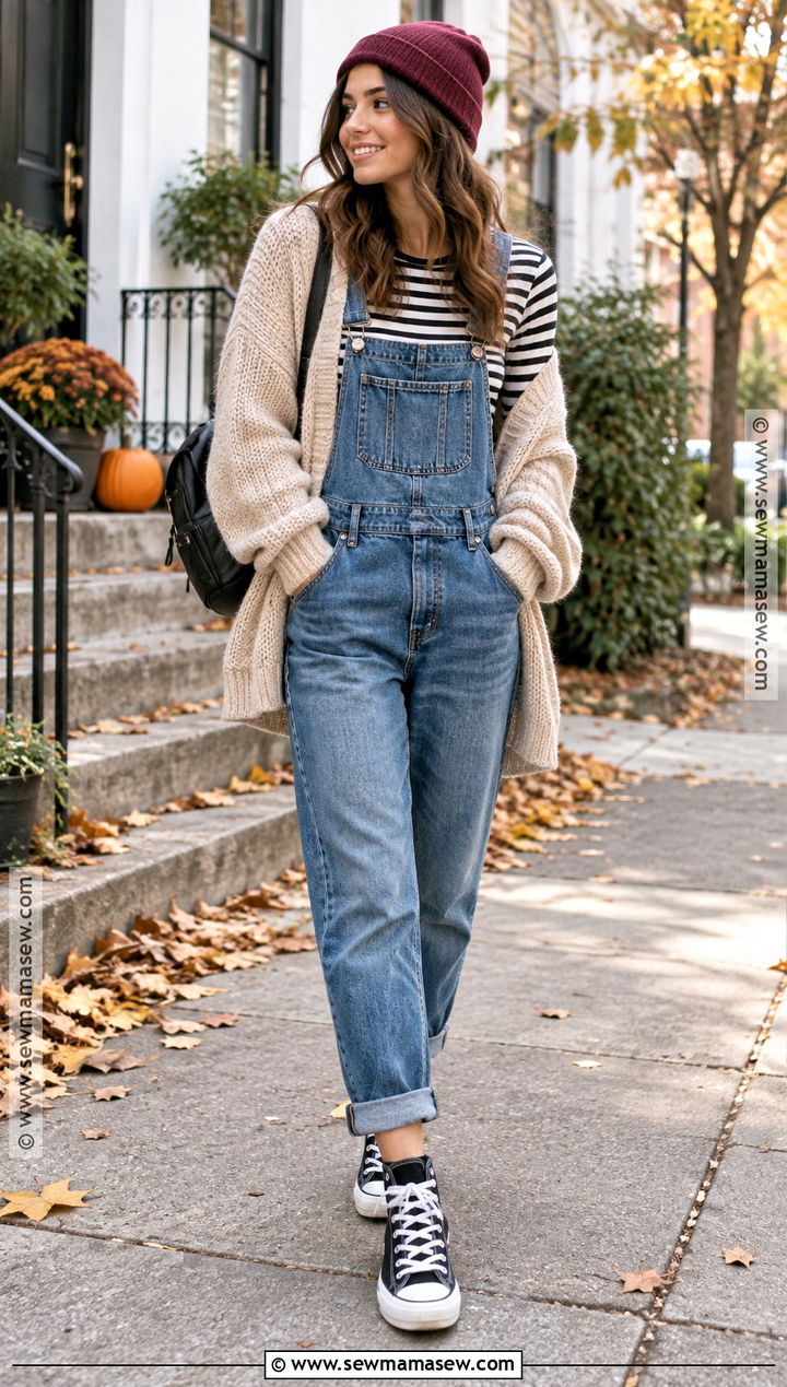 Denim Overalls and Striped Tee 90s Fall Outfit - 20 90s fall outfits aesthetic