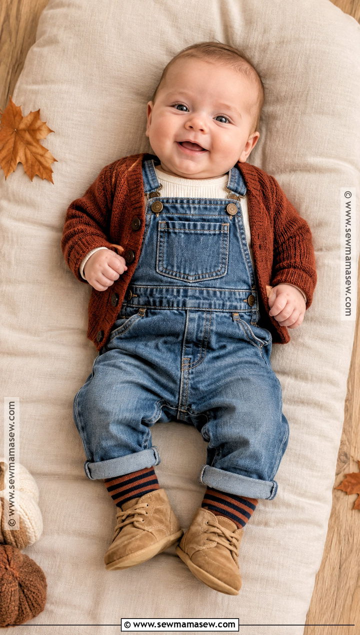 Denim Overalls and Thermal Bodysuit Newborn Boy Outfit - 15 fall newborn outfits for boys