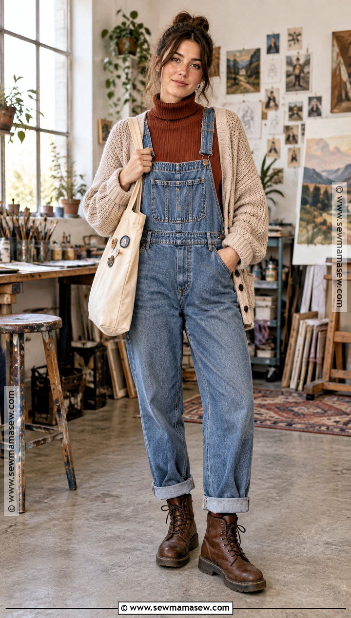 Denim Overalls and Turtleneck Indie Fall Outfit - 20 indie fall outfits