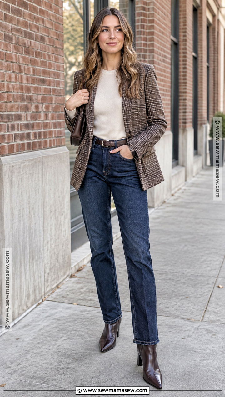 Denim Pants With Blazer and Ankle Boots - 25 Autumn Outfits Pants
