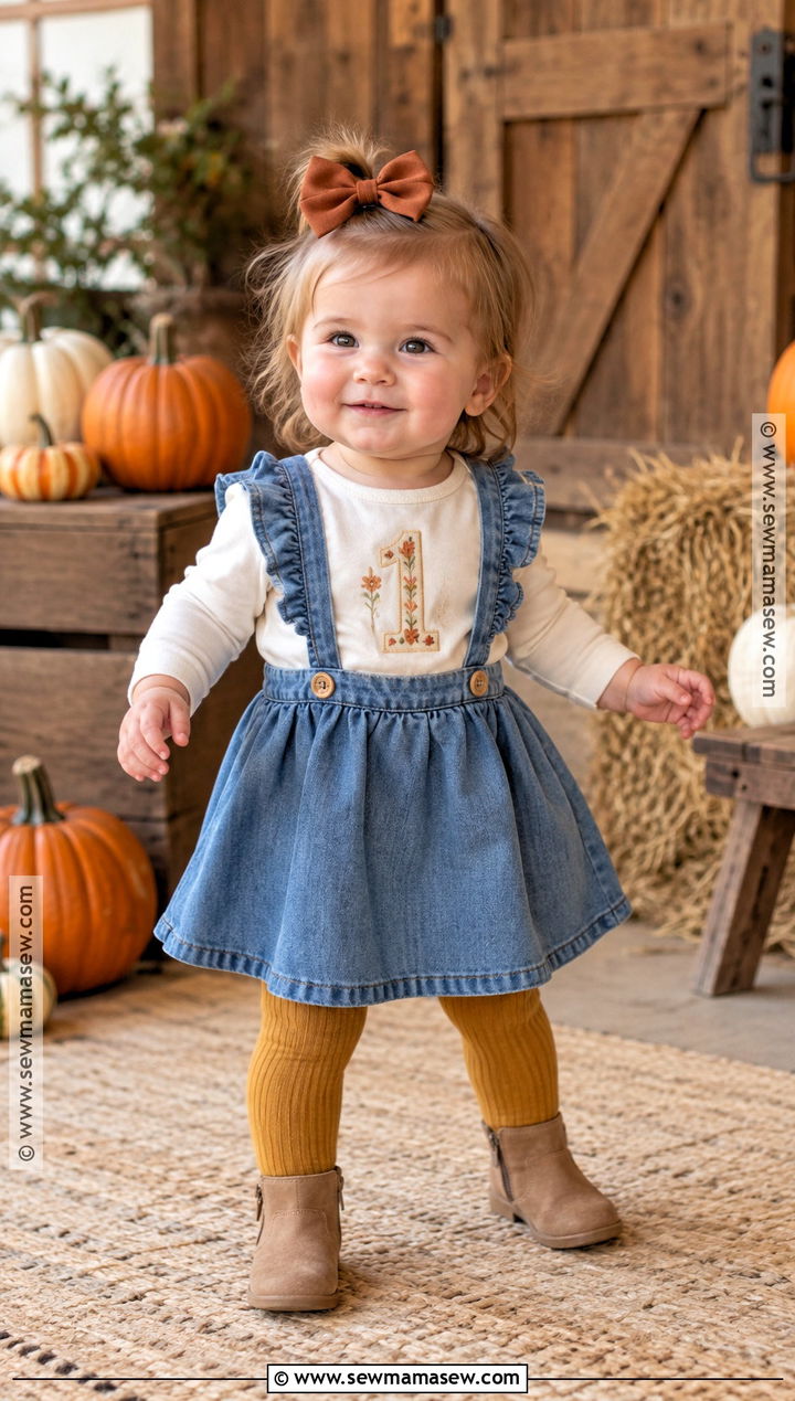 Denim Pinafore First Birthday Outfit - 15 first birthday outfit girl fall ideas