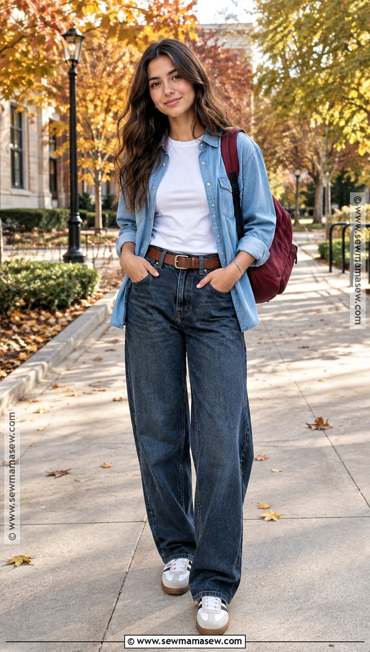 Denim Shirt And Barrel Jeans Back To School Outfit - 15 hot back to school outfits