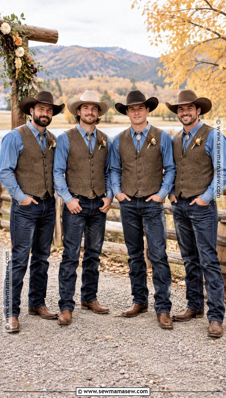 Denim Shirt And Brown Vest Groomsmen Attire - 15 groomsmen attire fall wedding jeans