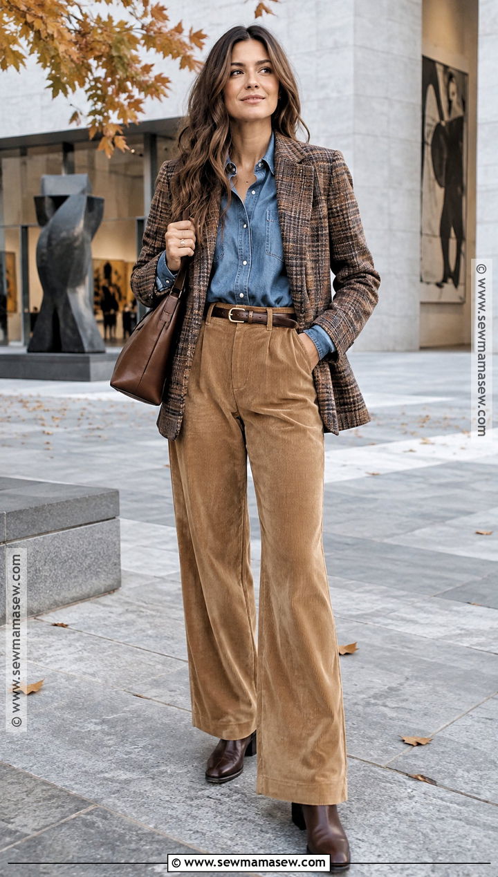 Denim Shirt And Corduroy Pants Fall Outfit - 25 stylish fall outfits
