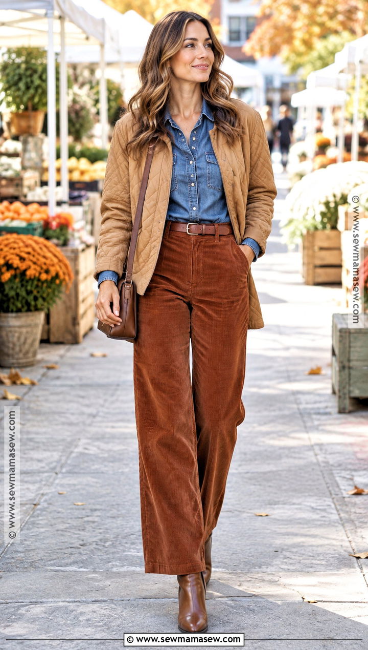 Denim Shirt And Corduroy Pants Outfit - 20 Outfits November