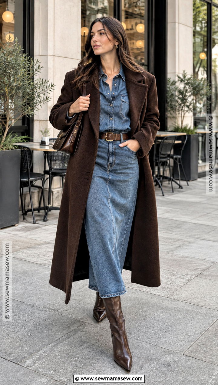 Denim Shirt And Denim Maxi Skirt Outfit - 20 fall winter outfits 2026 trends