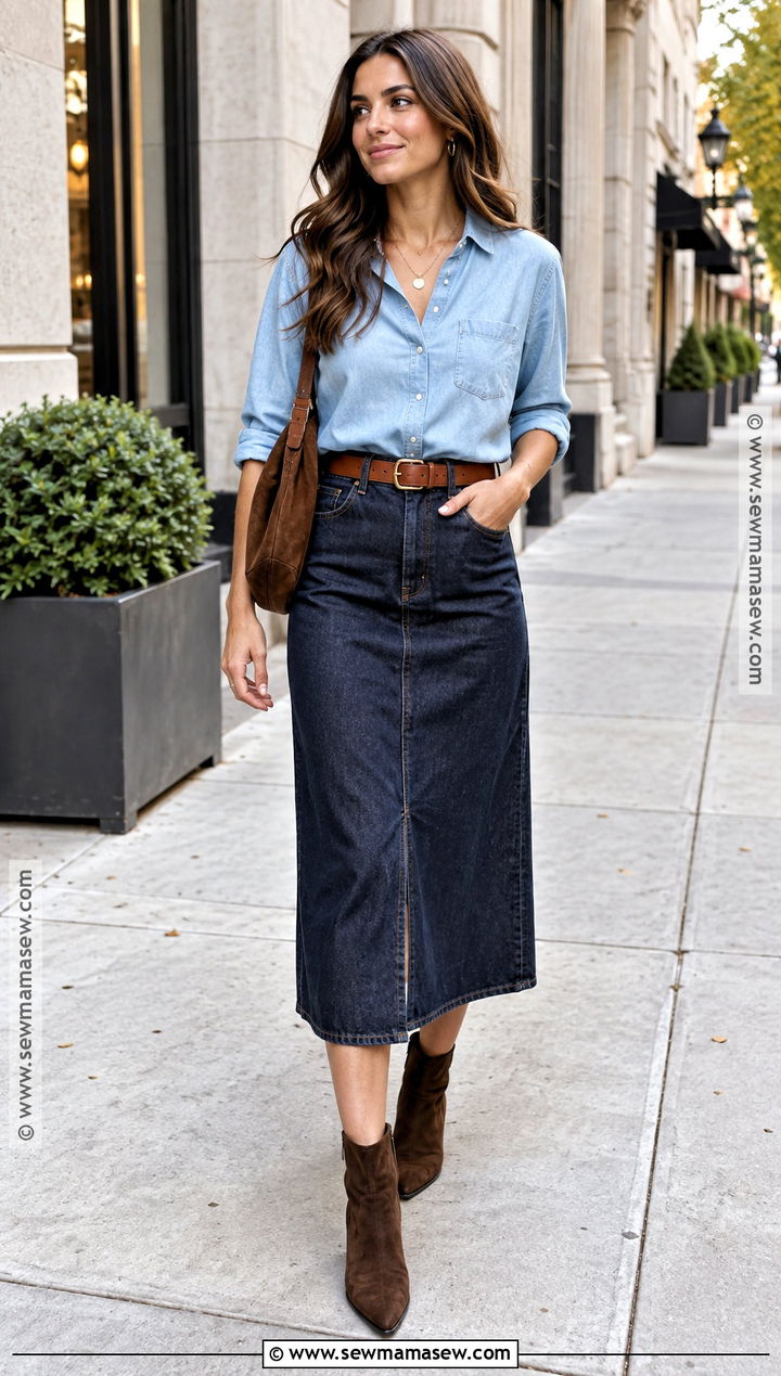 Denim Shirt And Jean Skirt Outfit - 15 jean skirt outfits fall aesthetic