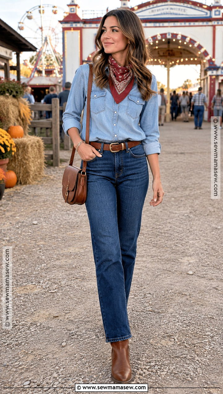 Denim Shirt And Jeans Fall Fair Outfit - 20 Fall Fair Outfit Ideas