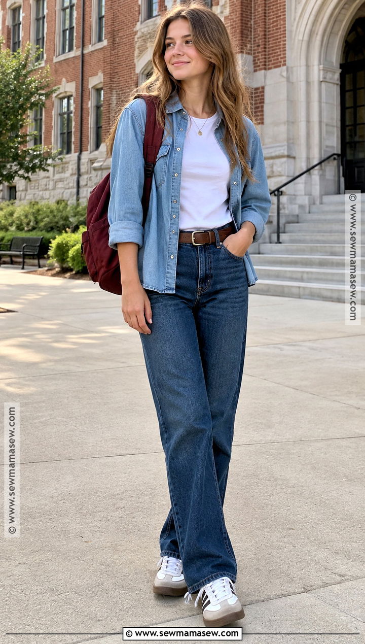 Denim Shirt And Jeans School Outfit - 25 fall fits for school