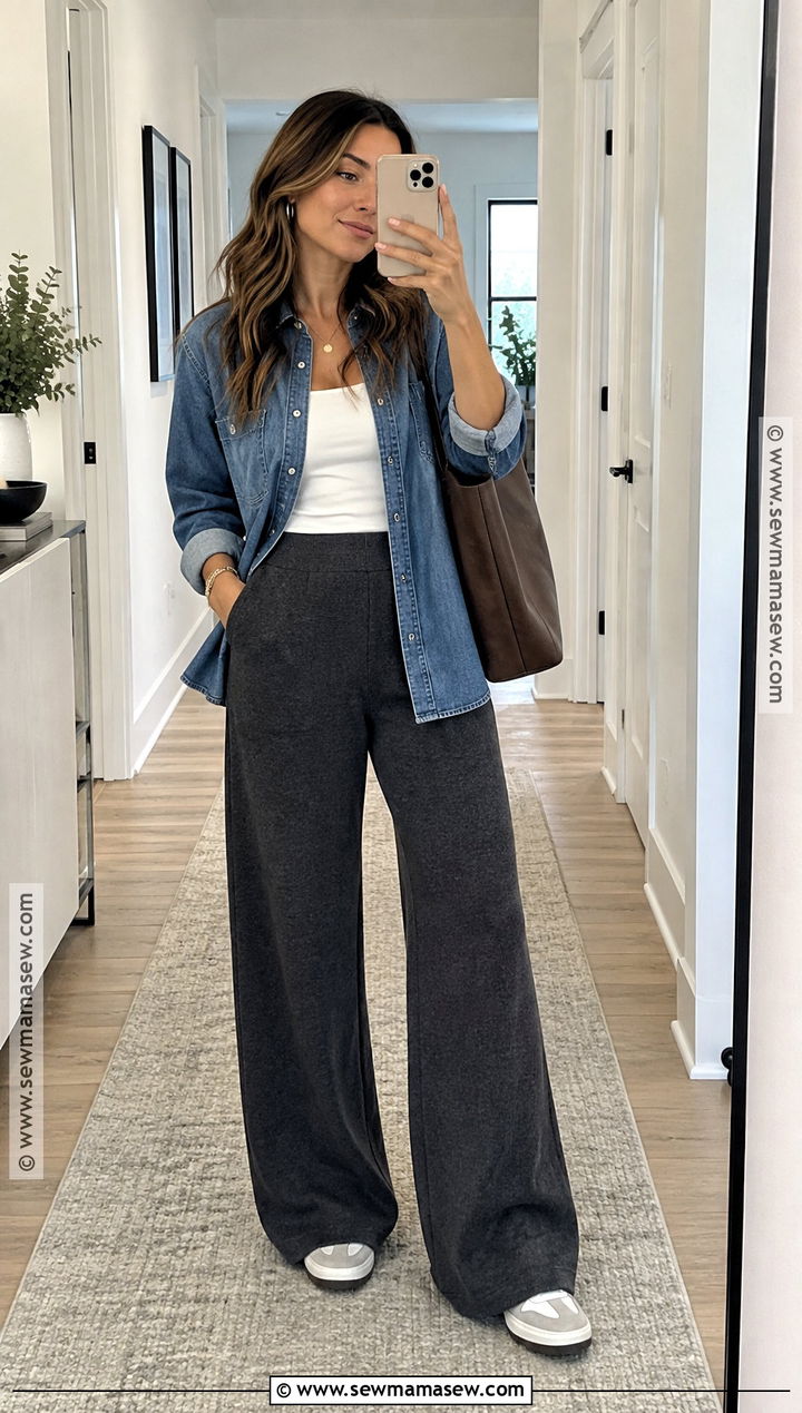 Denim Shirt And Knit Pants Fall Fit - 25 comfy fall fits