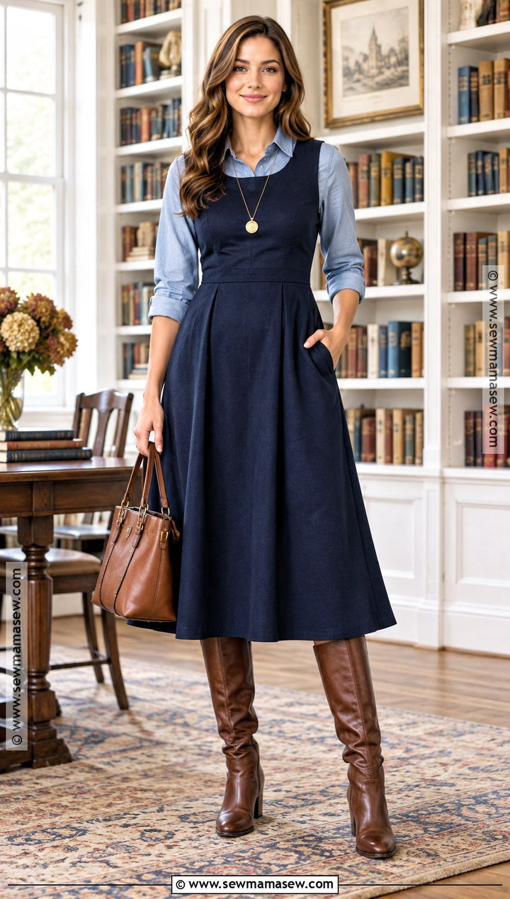 Denim Shirt And Sleeveless Dress Fall Outfit - 25 fall outfit aesthetic ideas