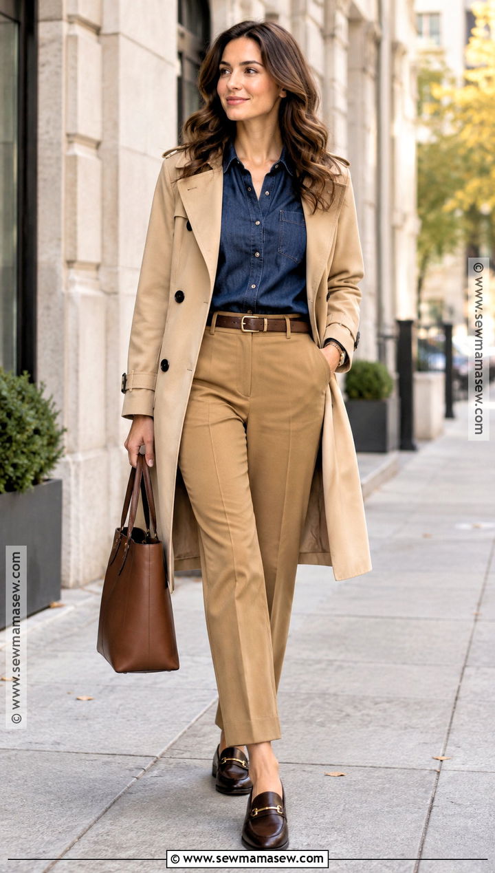 Denim Shirt And Tailored Trousers Fall Weather Outfit - 25 fall weather outfits