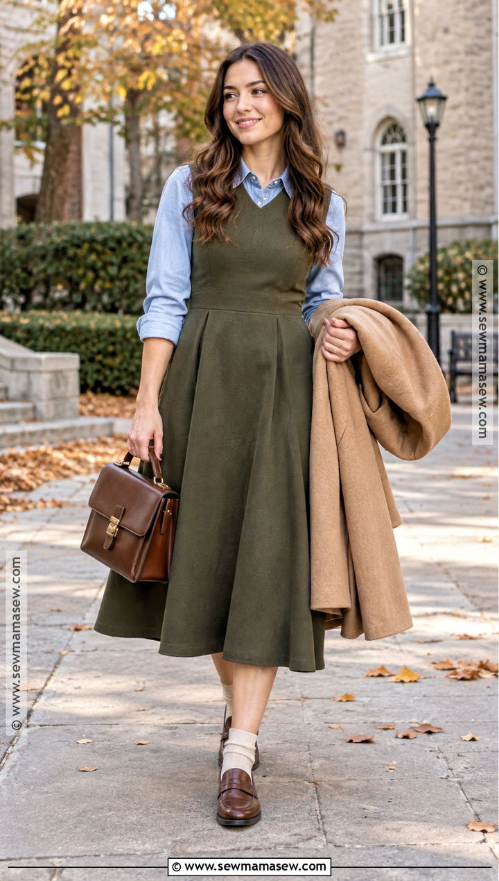 Denim Shirt Autumn Outfit With A Sleeveless Dress - 20 autumn clothes for women