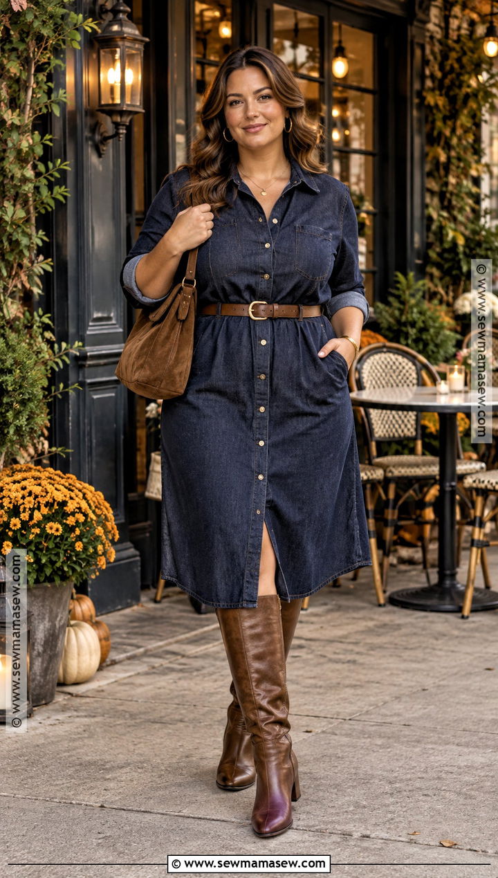 Denim Shirt Dress And Knee High Boots Autumn Date Night Outfit - 15 autumn date night outfit casual ideas