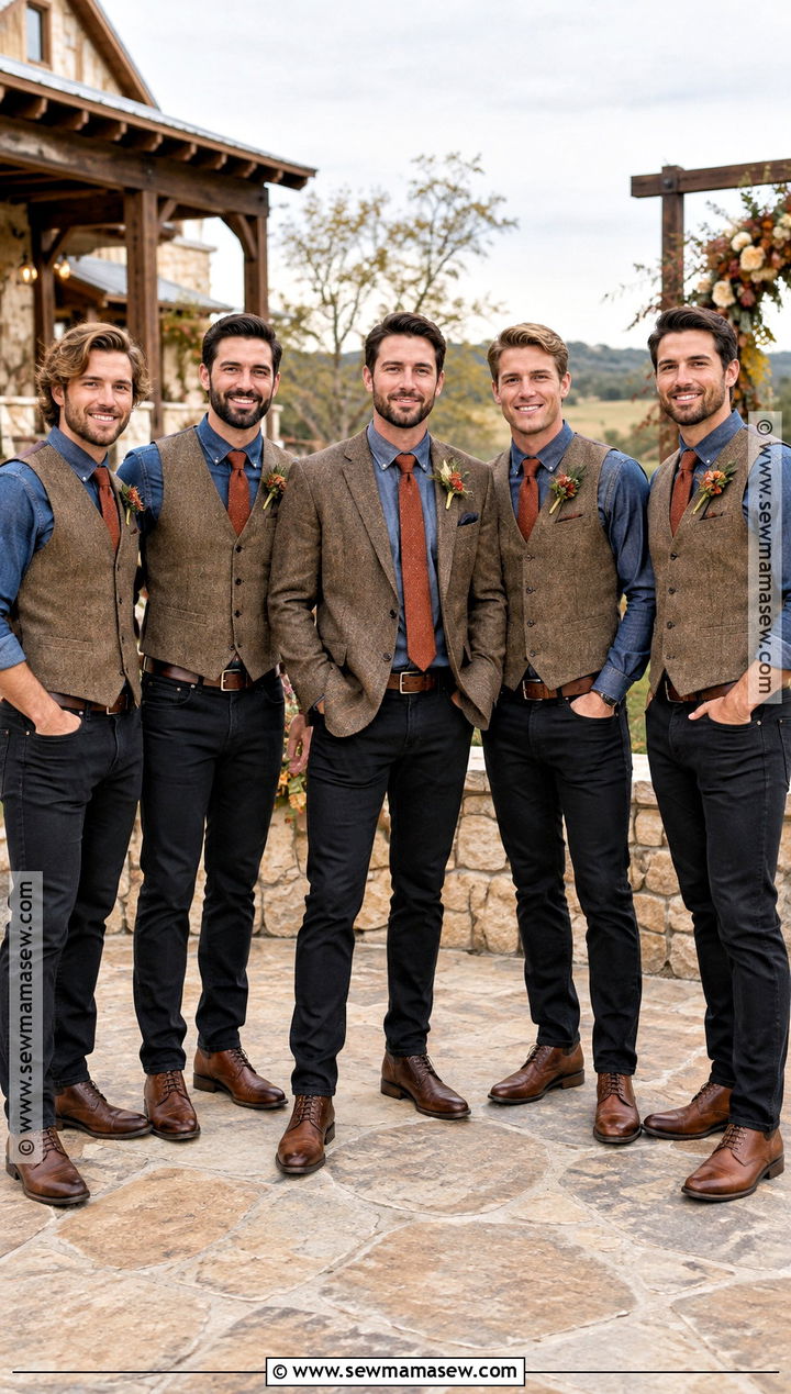 Denim Shirt Groomsmen Outfit With Black Jeans - 15 fall wedding groomsmen attire jeans