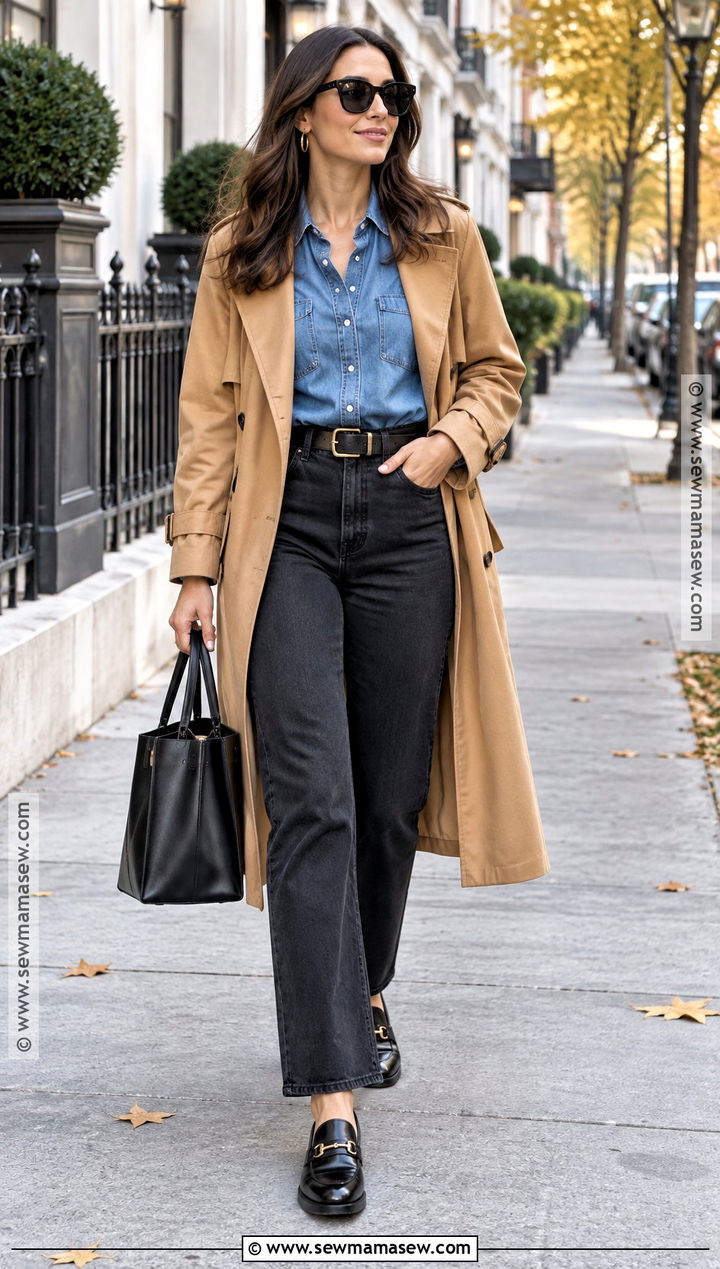 Denim Shirt With Black Jeans And Loafers - 20 denim shirt outfit fall ideas
