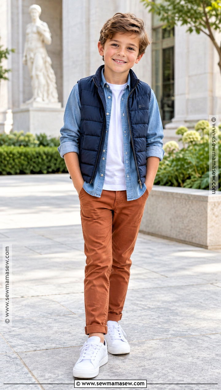 Denim Shirt With Chinos And White Sneakers - 25 Boy Fall Outfits