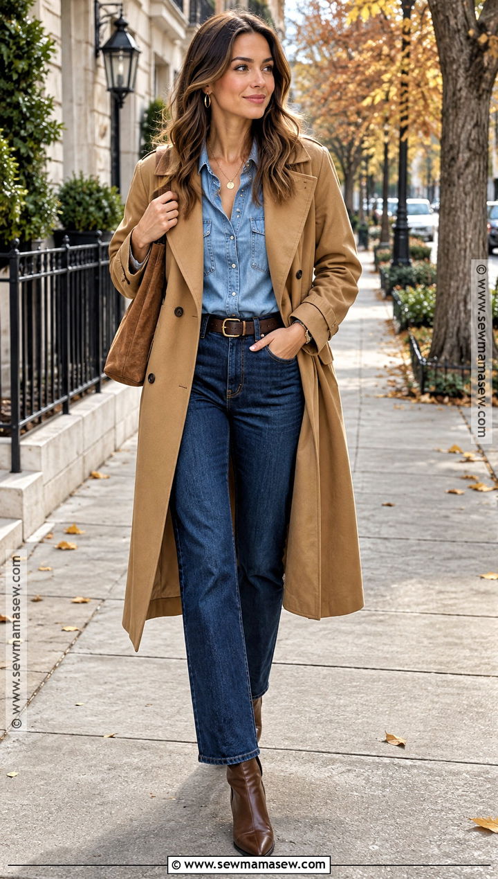 Denim Shirt With Dark Wash Jeans - 20 chic fall fashion ideas