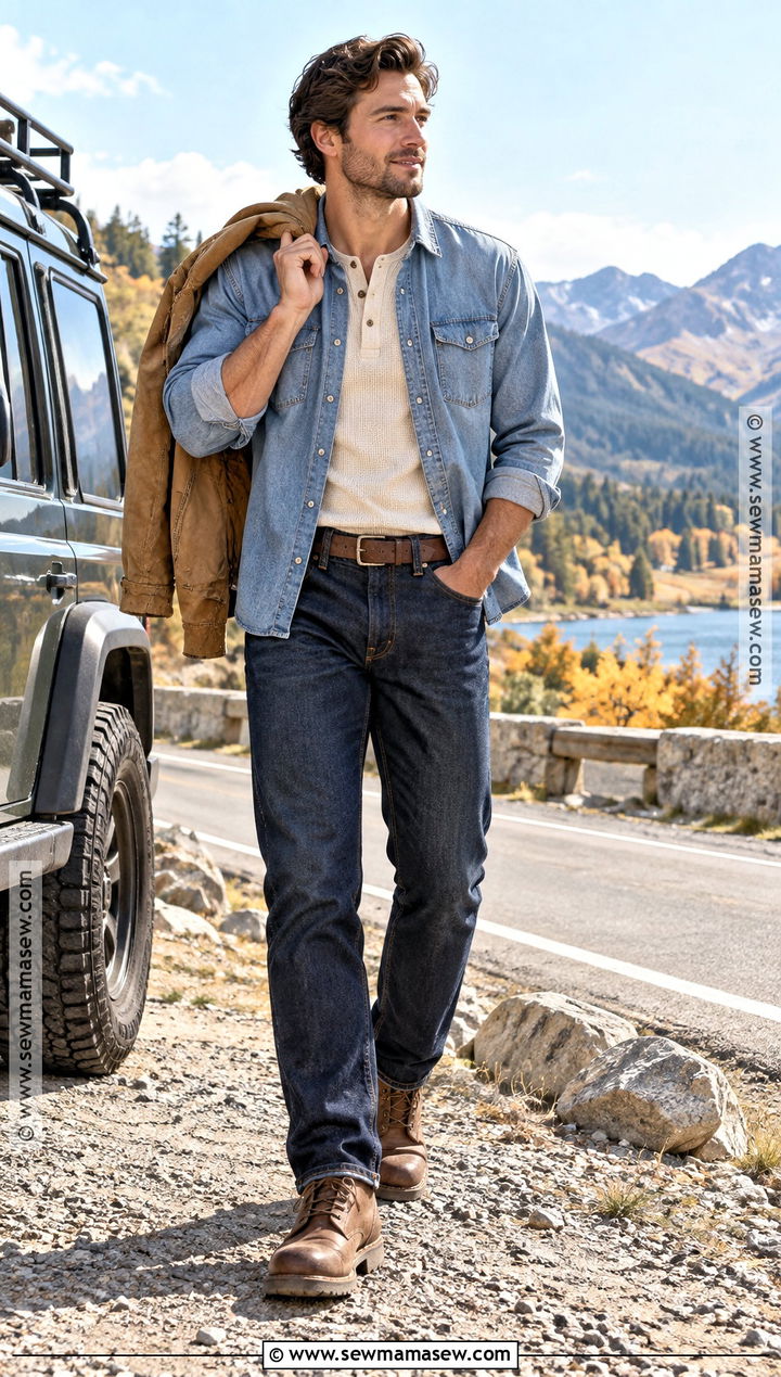 Denim Shirt With Jeans And Work Boots - 20 autumn male outfit ideas