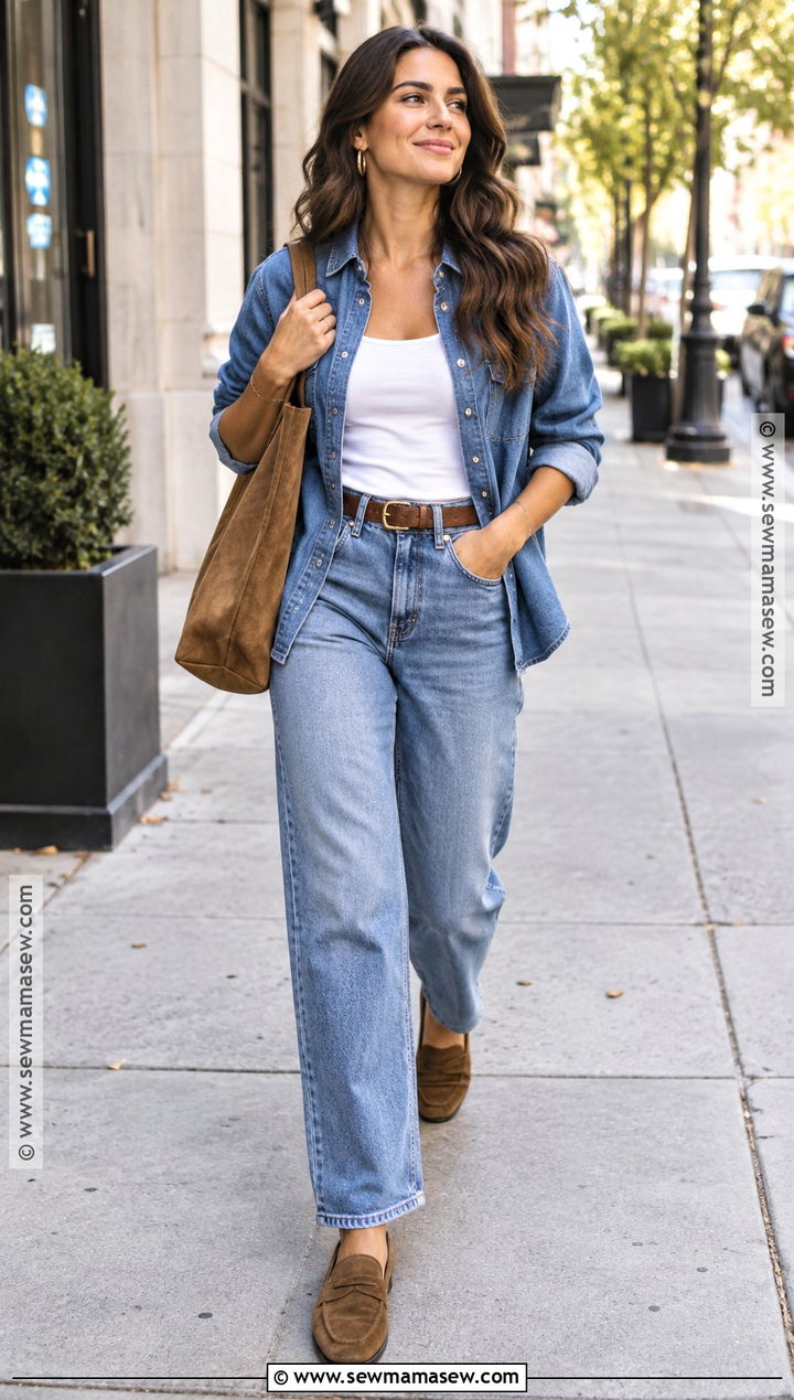 Denim Shirt With Relaxed Jeans - 15 fall style ideas for women 2026