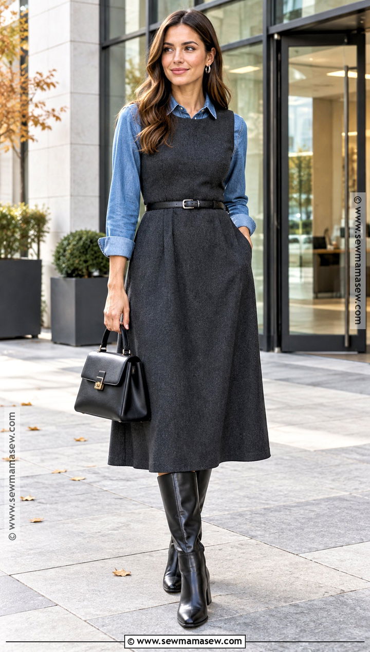 Denim Shirt With Sleeveless Midi Dress - 15 autumn fashion wishlist ideas