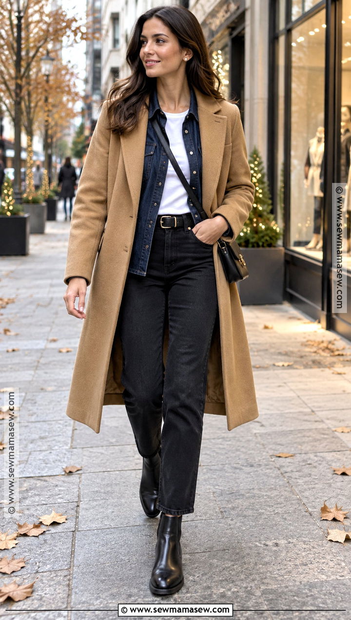 Denim Shirt and Black Jeans Outfit - 15 fall winter capsule wardrobe ideas 2026