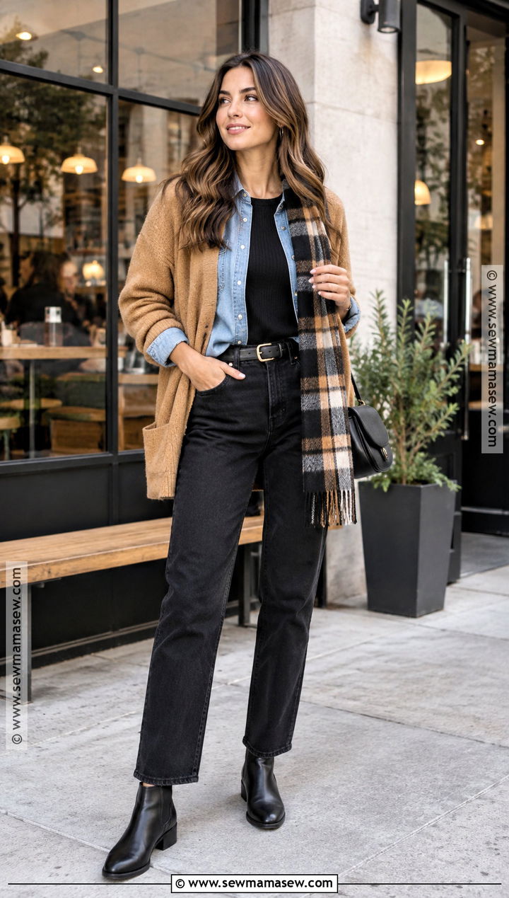 Denim Shirt and Black Jeans Outfit - 15 Casual Fall Winter Outfits for Women