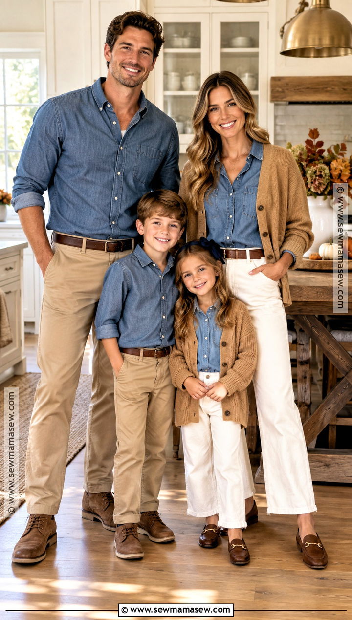 Denim Shirt and Cream Pants Thanksgiving Family Outfit - 25 thanksgiving family outfits