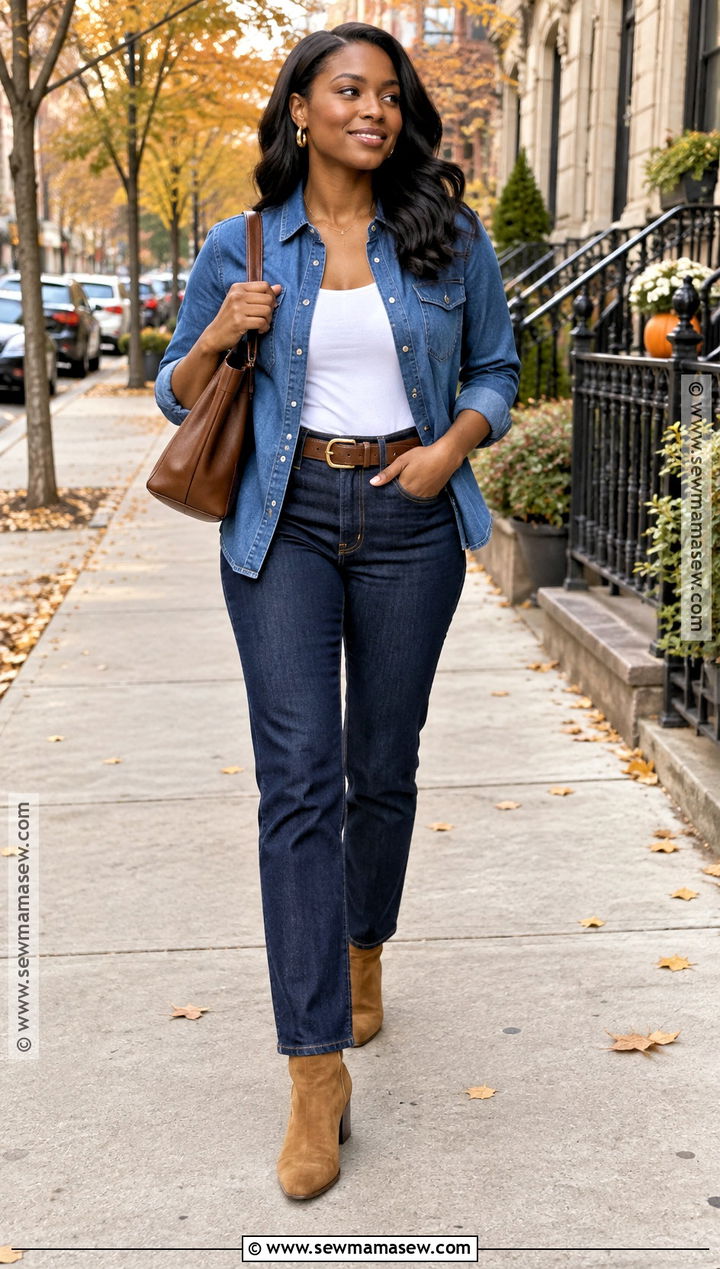 Denim Shirt and Jeans Fall Outfit - 25 casual fall outfits for black women