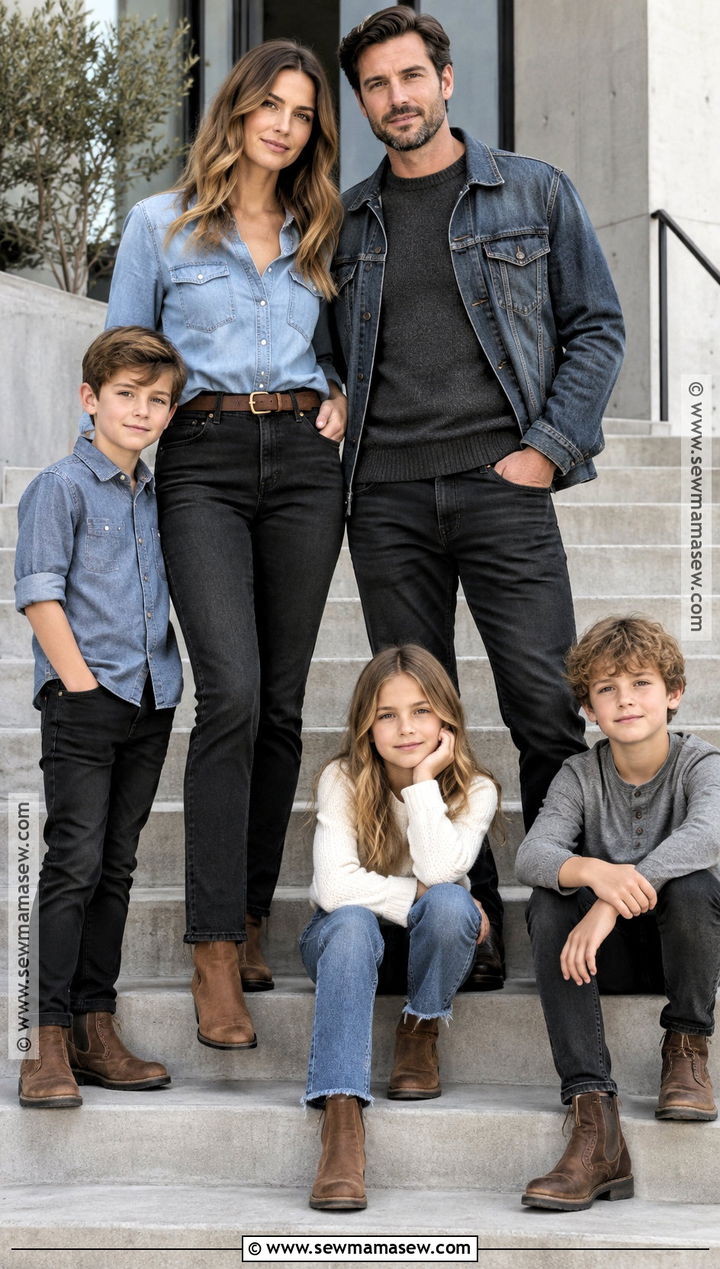 Denim Shirts And Black Jeans Family Outfit - 20 october family photos outfits jeans