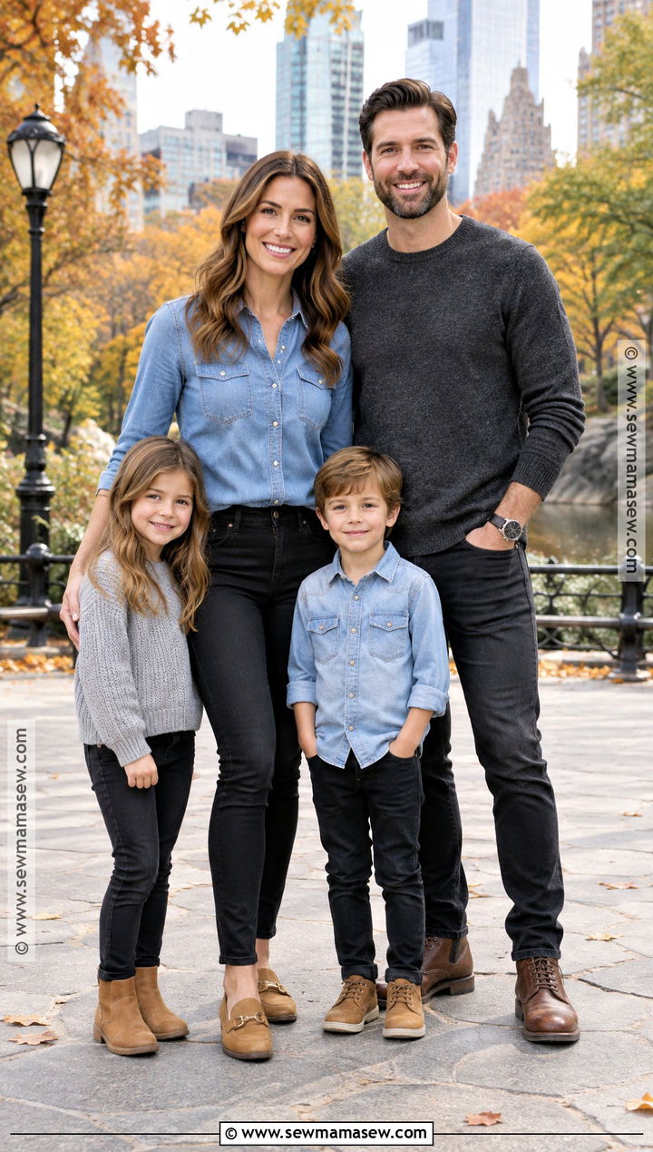 Denim Shirts And Black Jeans Family Outfit - 20 fall family pictures outfits jeans