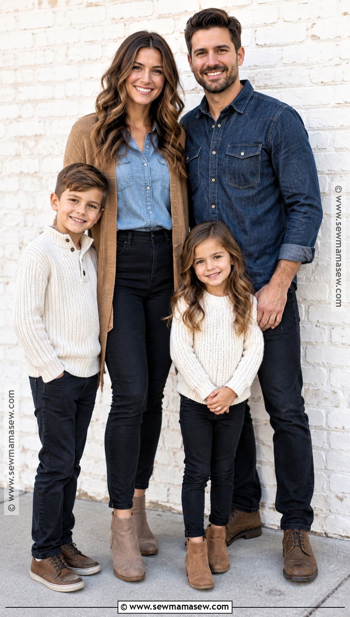 Denim Shirts With Black Jeans For Fall Family Photos - 20 fall family photos jeans
