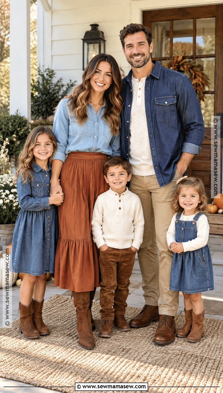 Denim Shirts and Brown Boots Thanksgiving Family Outfit - 20 thanksgiving outfit ideas for family