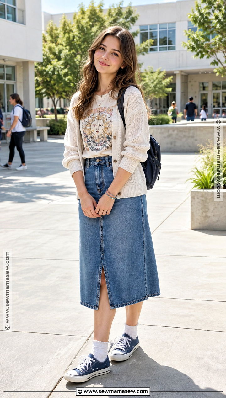 Denim Skirt And Graphic T Shirt School Outfit - 25 back to school outfit ideas