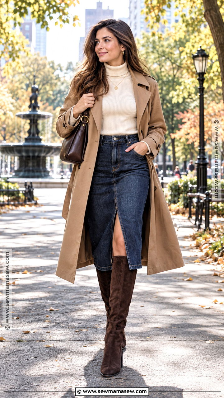 Denim Skirt With Knee High Boots - 20 Knee High Boots Fall Outfits