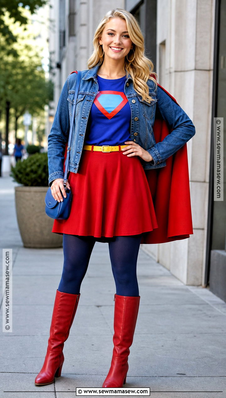Denim Supergirl Costume With Red Boots - 30 Super Girl Costume Ideas for Women