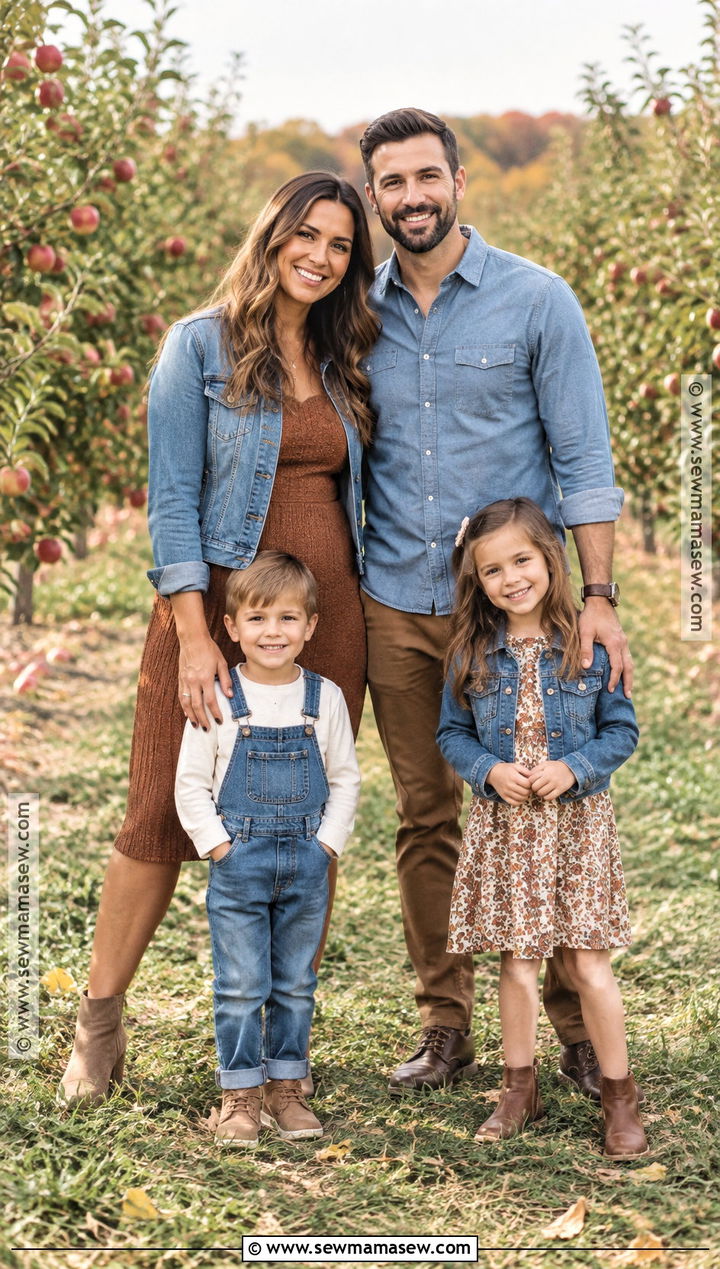 Denim and Brown Fall Family Picture Outfits - 20 family of 4 fall picture outfits