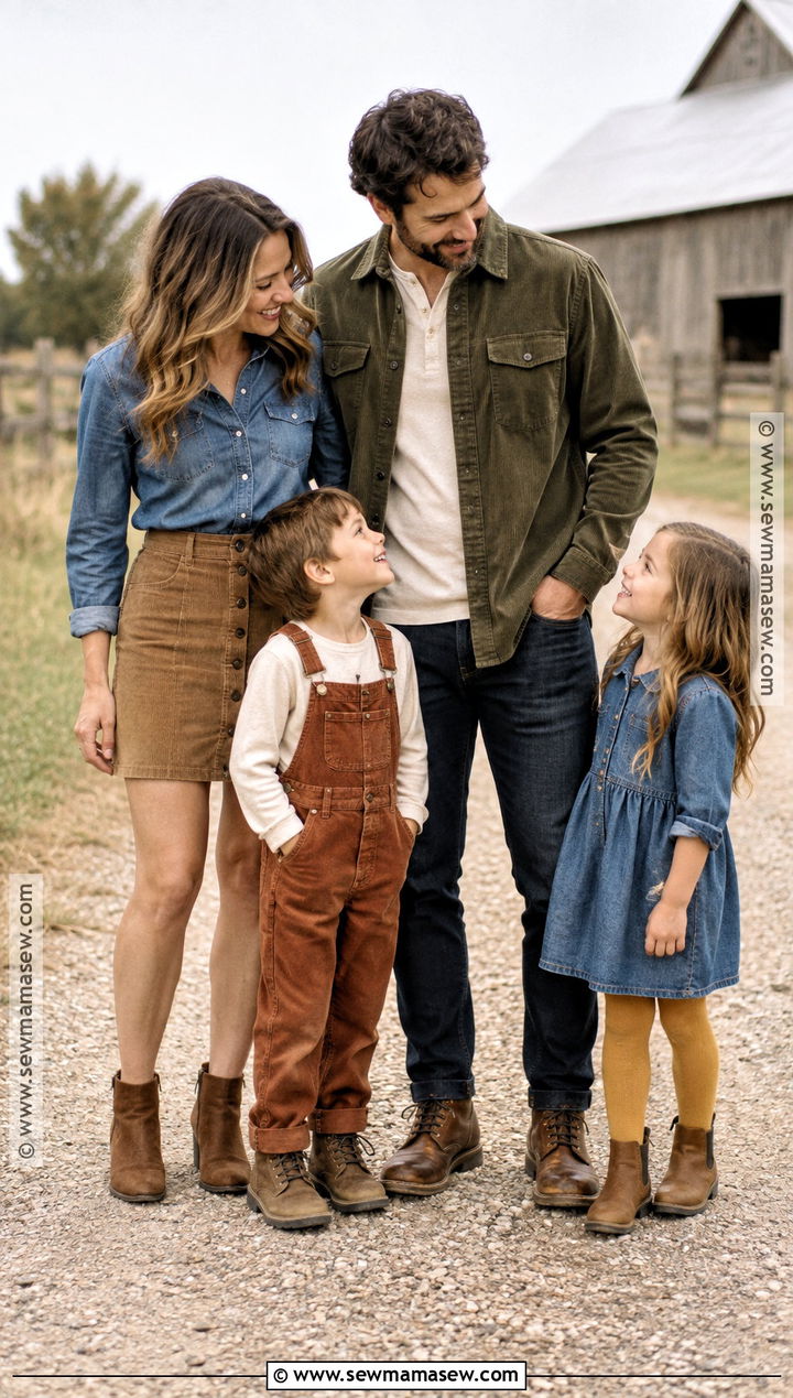 Denim and Corduroy Family Photo Outfits - 15 fall photoshoot outfits family of 4
