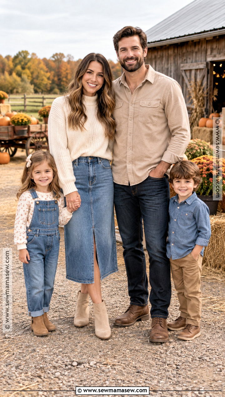 Denim and Neutral Fall Family Photo Outfits - 15 fall family shoot outfit ideas