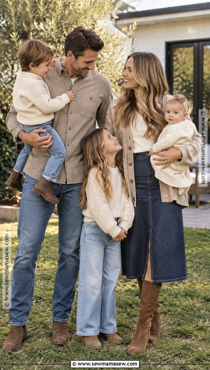 Denim and Neutral Knit Fall Family Picture Outfit - 15 fall clothes for family pictures